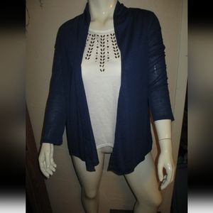 1X Plus Size Womens NEW Layered Look Work top, blue cardigan shirt